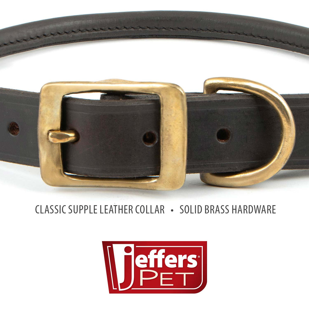 Rolled Leather Dog Collar – Chestnut with Brass Hardware, 8 Sizes | Jeffers