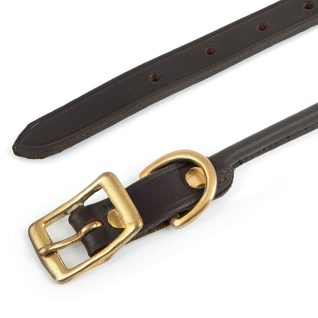 Rolled Leather Dog Collar – Chestnut with Brass Hardware, 8 Sizes | Jeffers