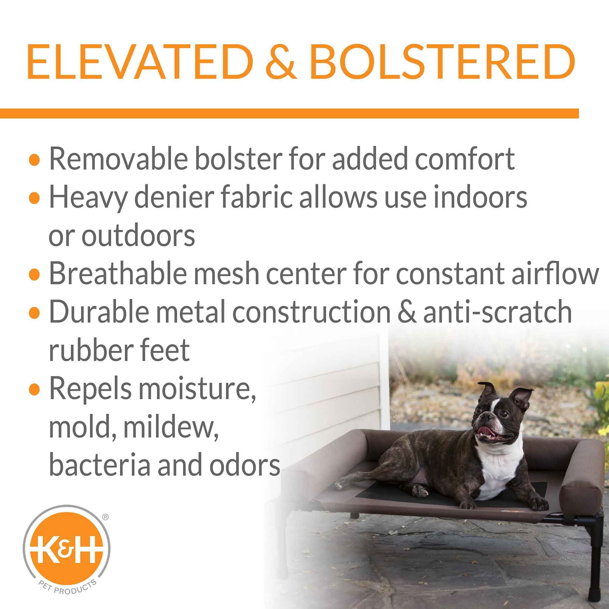 K&H Original Bolster Pet Cot – Elevated Dog Bed, Indoor/Outdoor | M & L