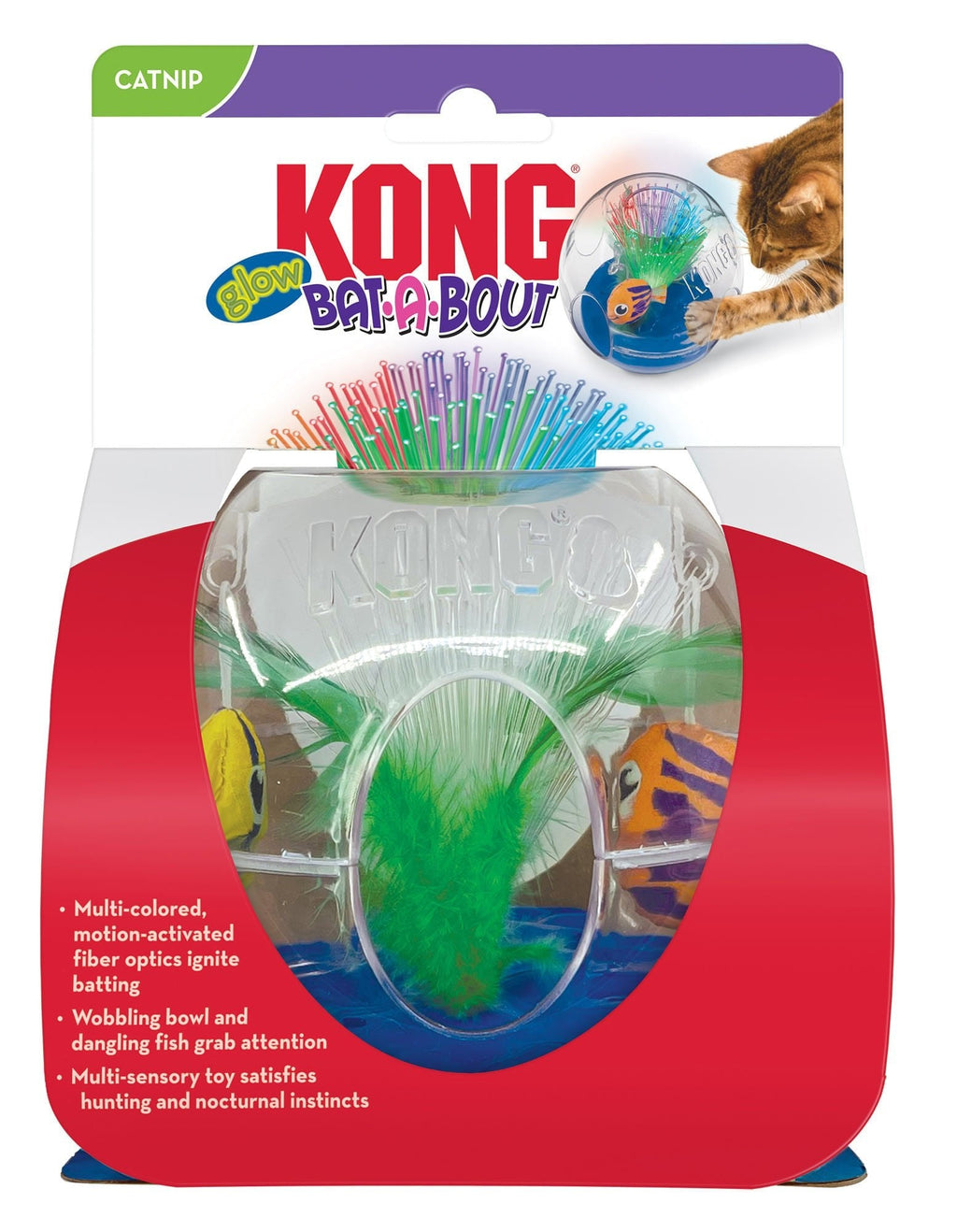 KONG Bat-A-Bout Glow Aquarium Cat Toy – Fiber Optic Light-Up Bowl with Catnip