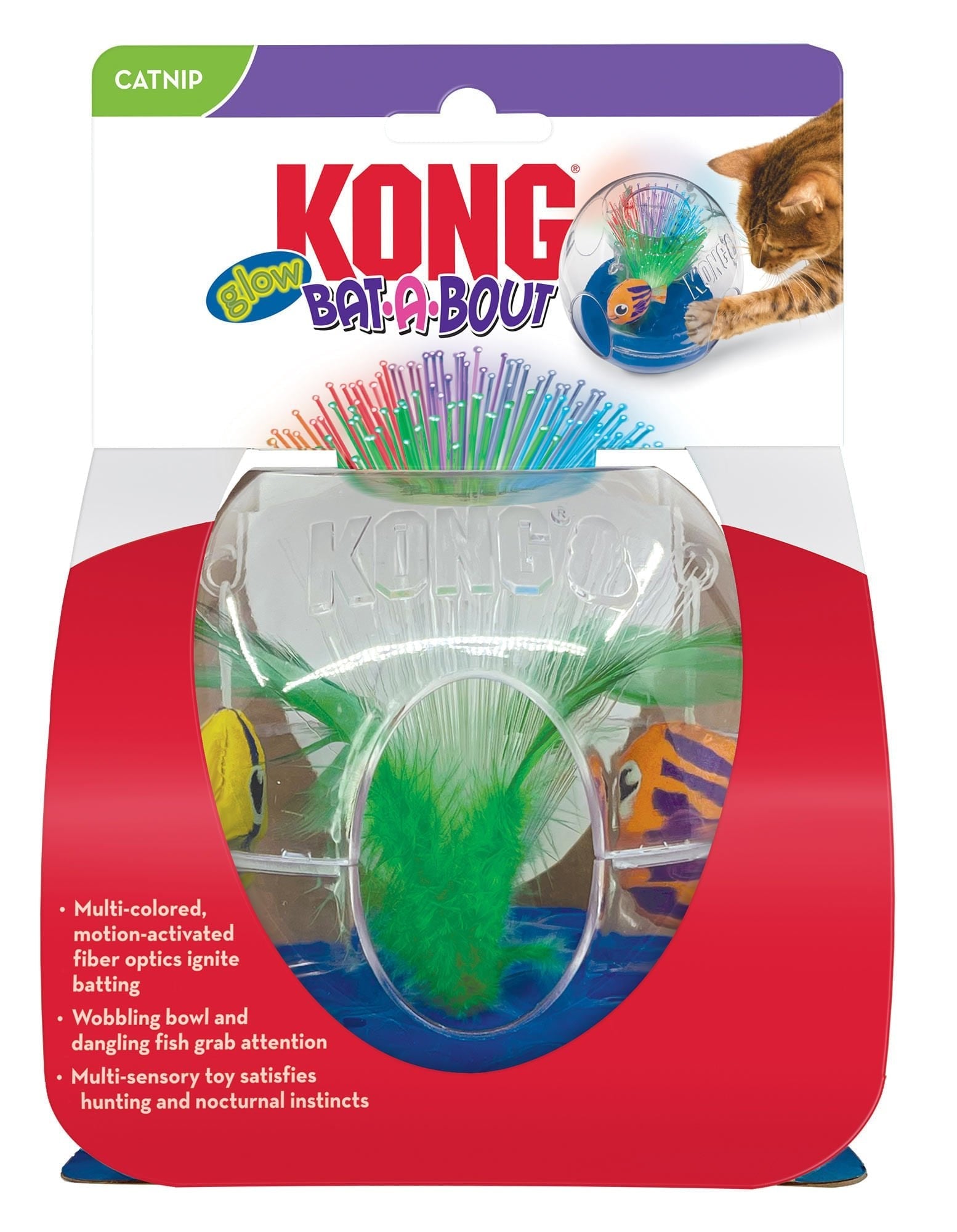 KONG Bat-A-Bout Glow Aquarium Cat Toy – Fiber Optic Light-Up Bowl with Catnip