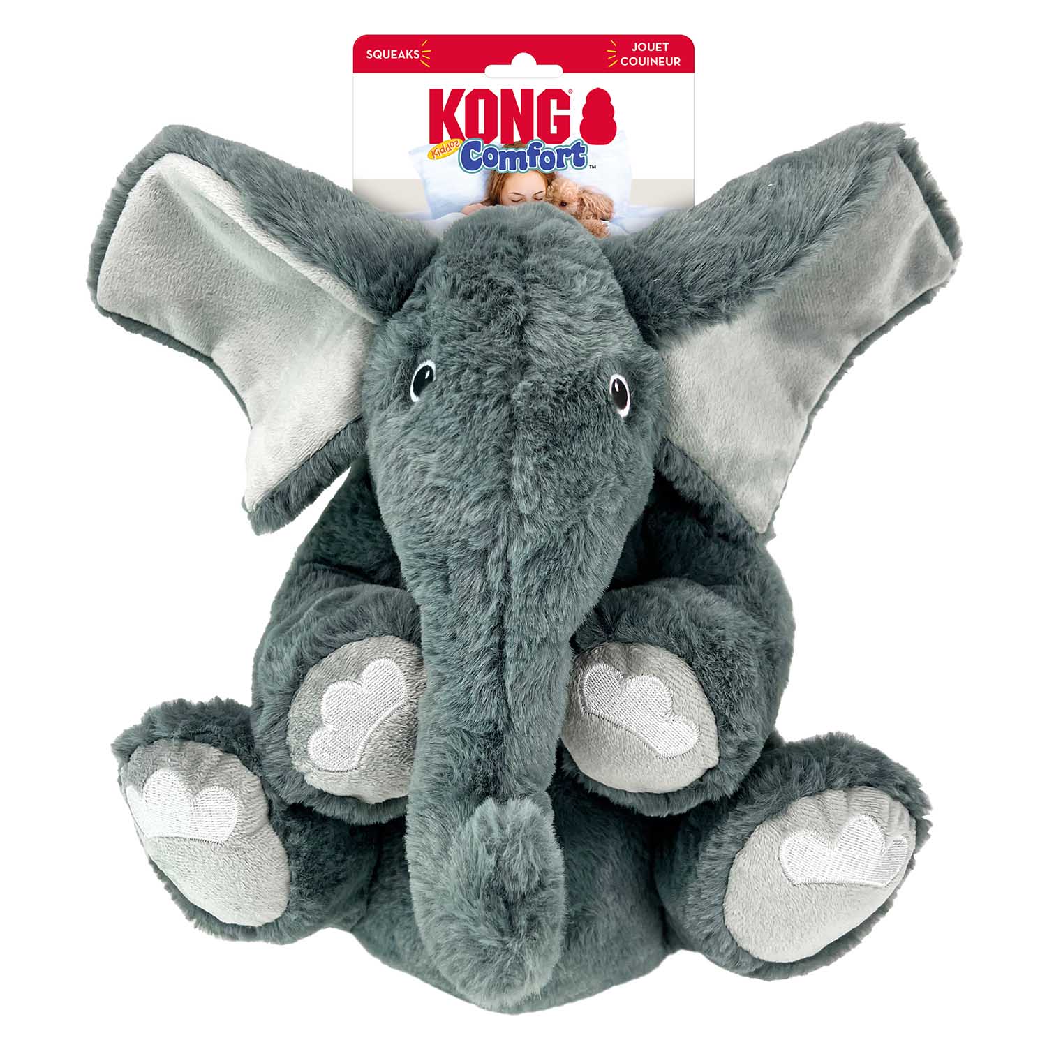 KONG Comfort Kiddos Jumbo Elephant Dog Toy – Plush, Removable Squeaker | XL