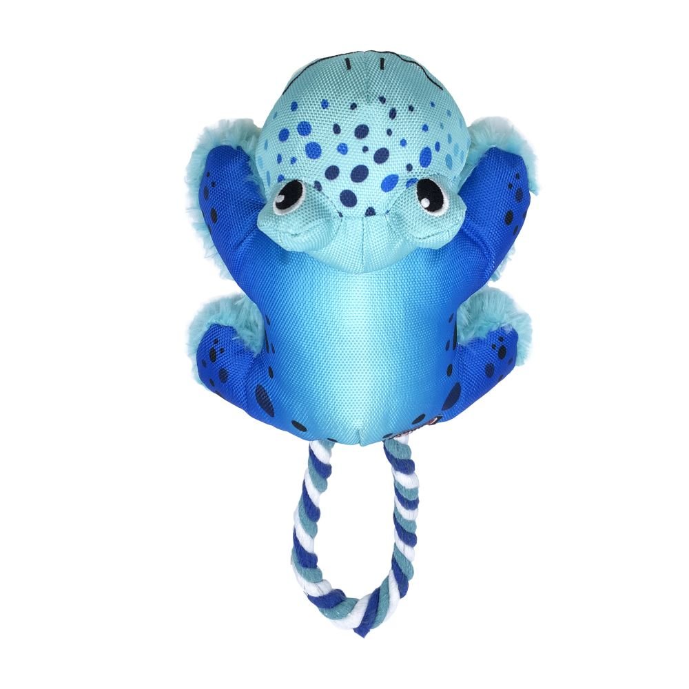 KONG Cozie Tuggz Frog Dog Toy – Plush Tug with Squeaker & Rope Handle | M/L