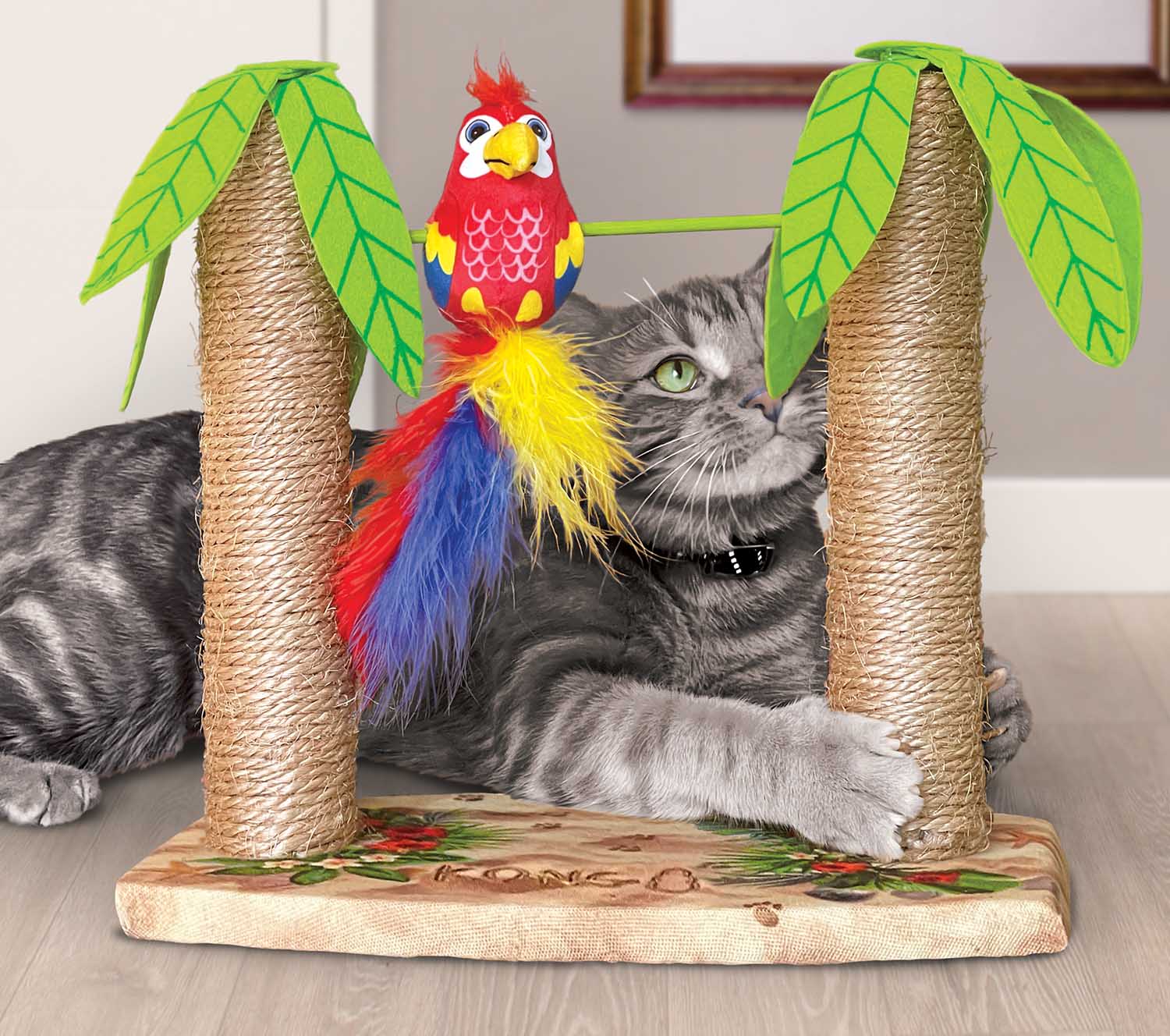 KONG Play Spaces Cat Tiki Twirl – Spinning Parrot, Catnip & Scratch Posts