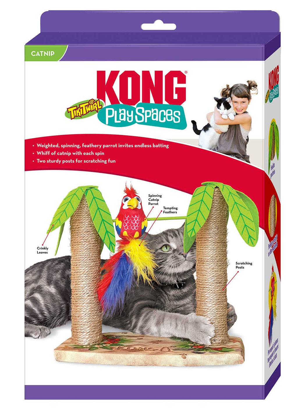 KONG Play Spaces Cat Tiki Twirl – Spinning Parrot, Catnip & Scratch Posts