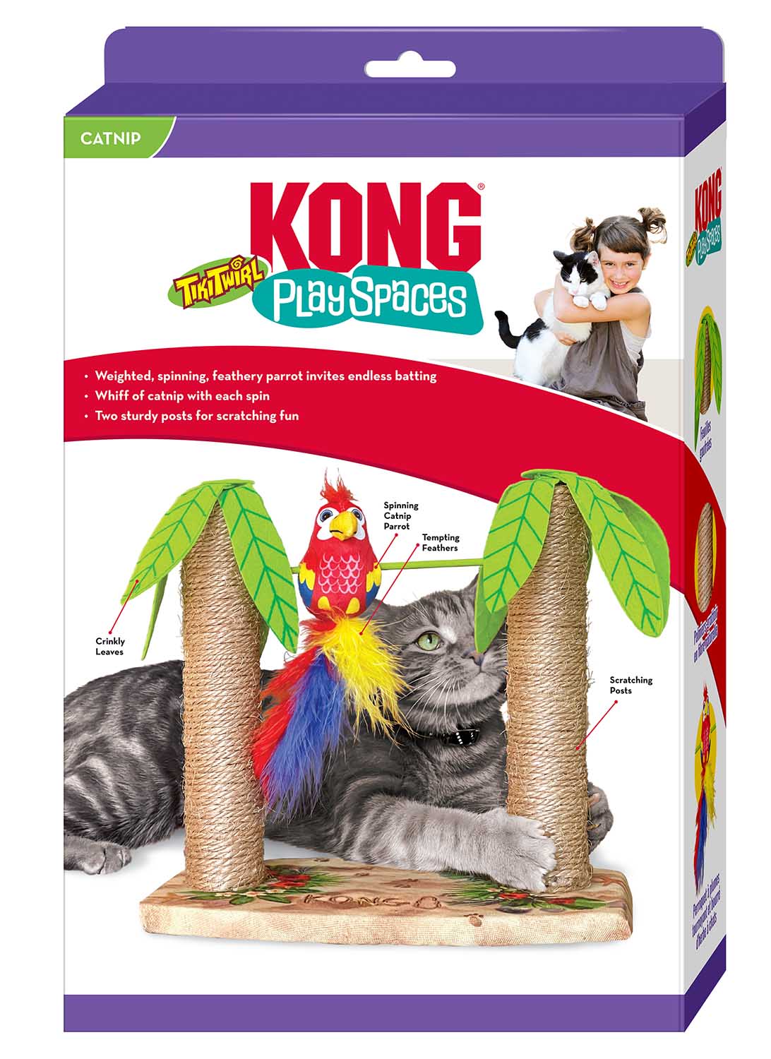 KONG Play Spaces Cat Tiki Twirl – Spinning Parrot, Catnip & Scratch Posts