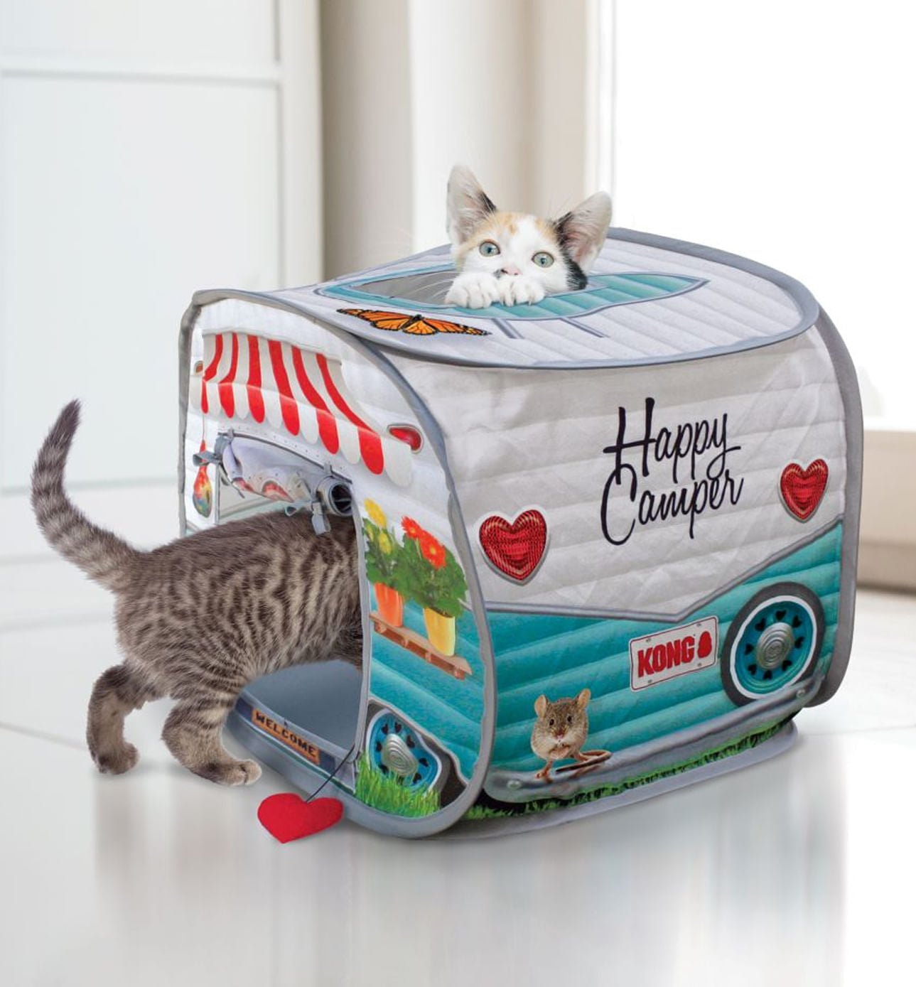 KONG PlaySpaces Pop-Up Camper Cat Toy – Sunroof, Catnip Crinkle Toy