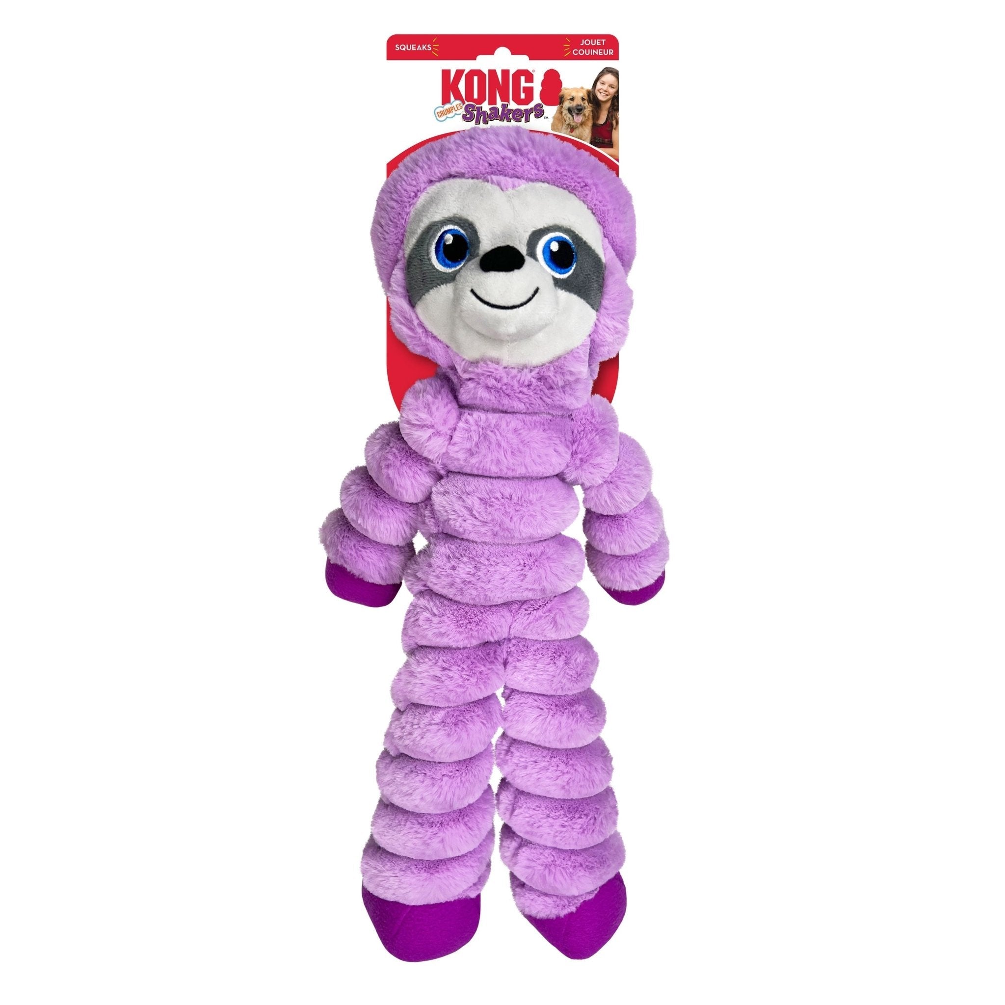 KONG Shakers Crumples Dog Toy – Jumbo Plush, Grunting Squeaker | Sloth & Bunny