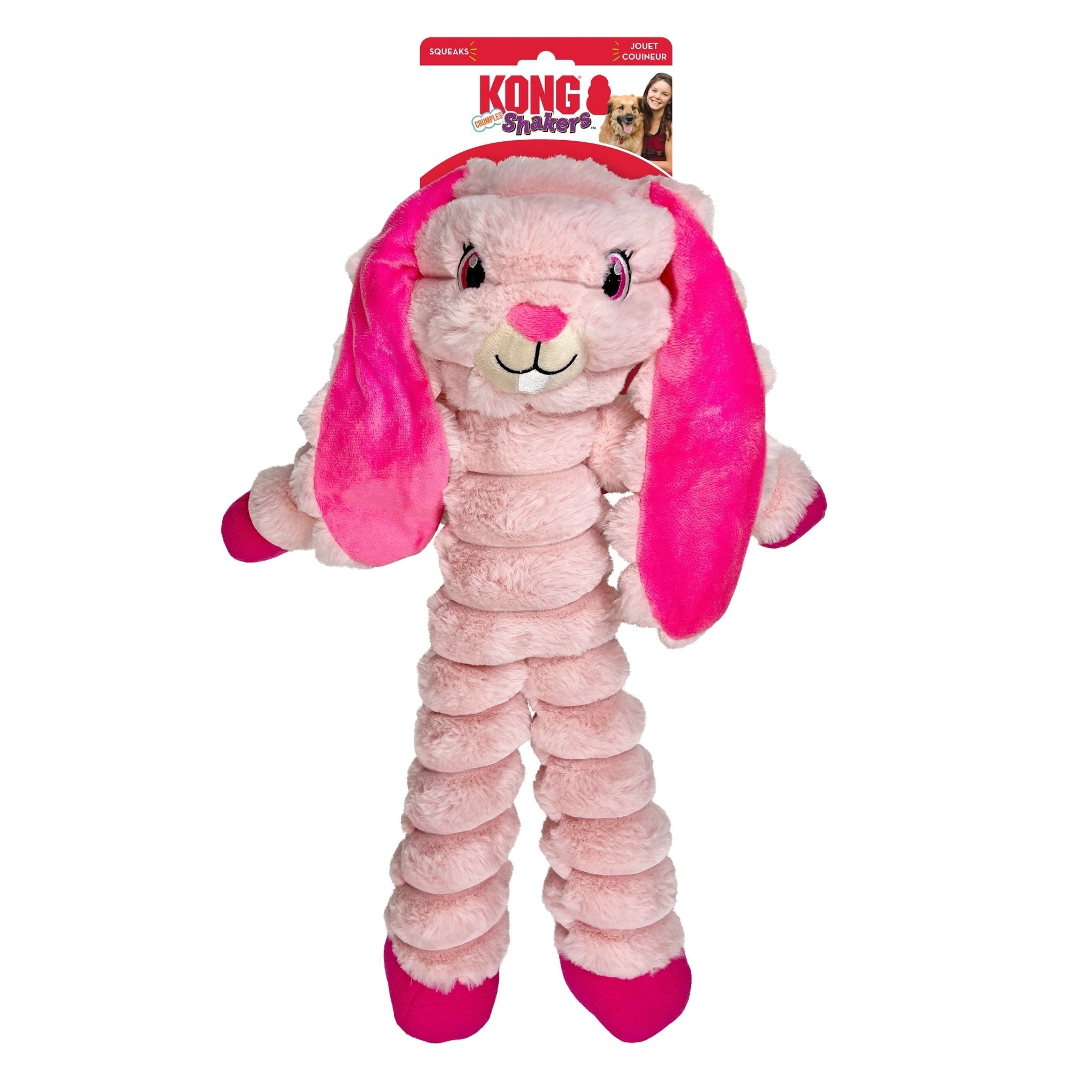 KONG Shakers Crumples Dog Toy – Jumbo Plush, Grunting Squeaker | Sloth & Bunny