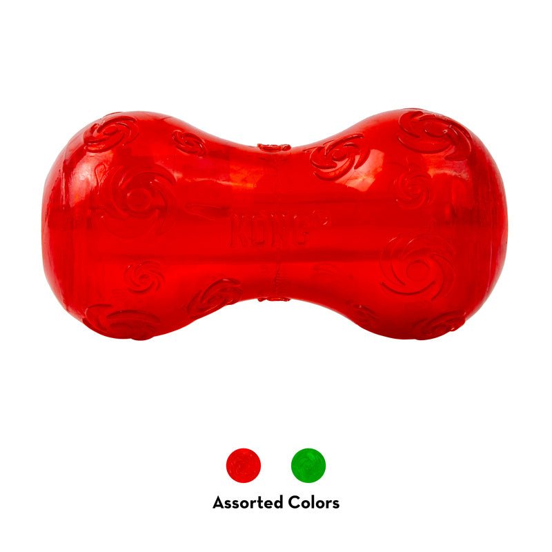 KONG Squeezz Holiday Dumbbell Dog Toy – Squeaker Fetch Toy | Small