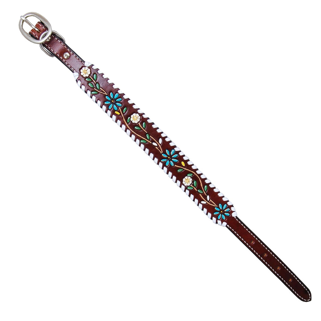 Floral Vine Leather Dog Collar – Hand-Painted with Whipstitch | Rafter T