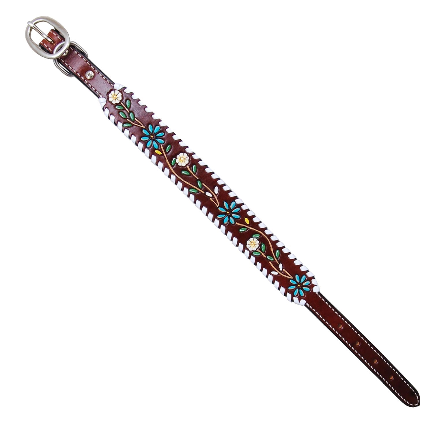 Floral Vine Leather Dog Collar – Hand-Painted with Whipstitch | Rafter T