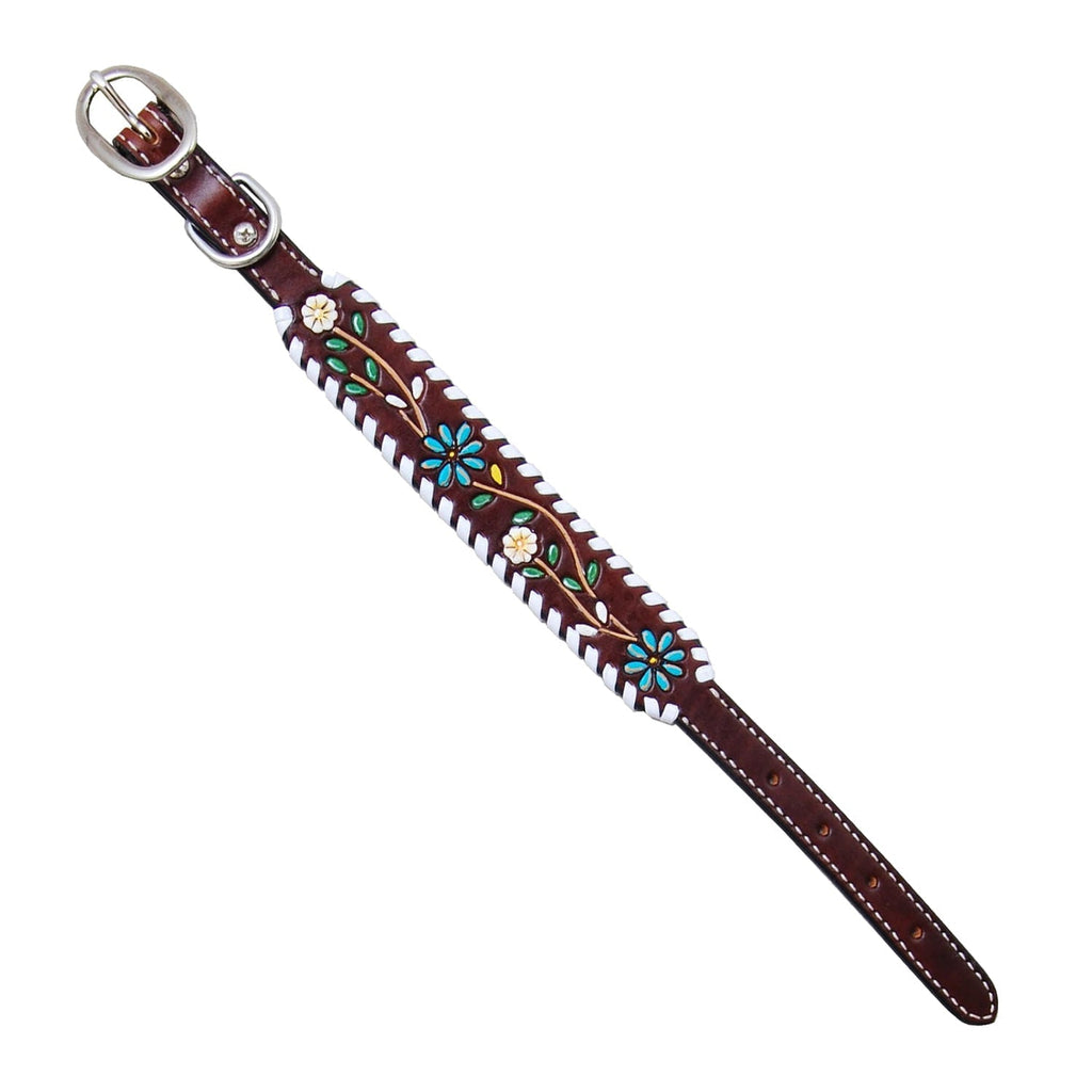 Floral Vine Leather Dog Collar – Hand-Painted with Whipstitch | Rafter T