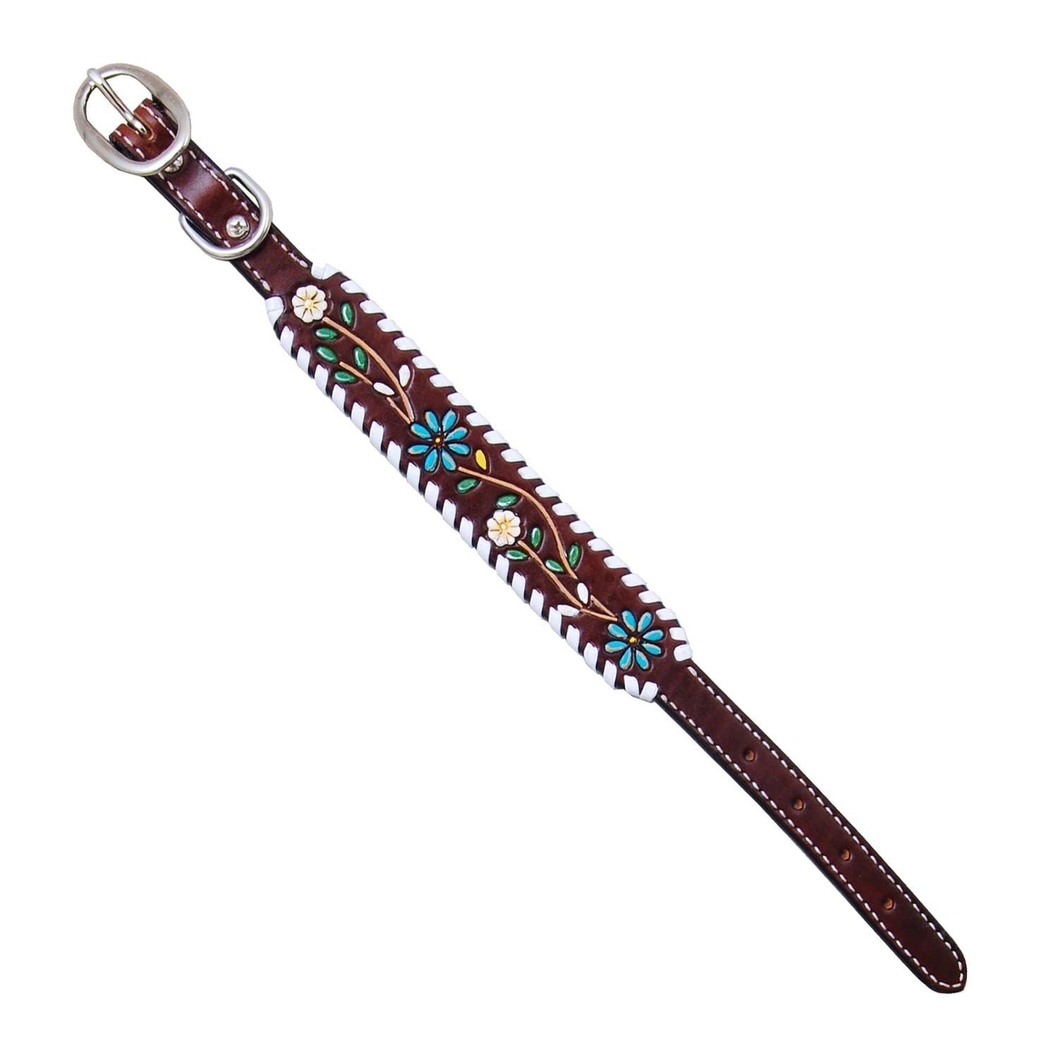 Floral Vine Leather Dog Collar – Hand-Painted with Whipstitch | Rafter T