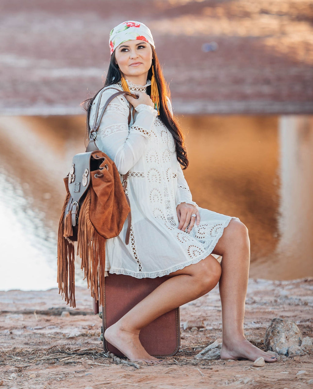 Sheridan Flower Backpack – Suede & Leather with Fringe | STS Ranchwear