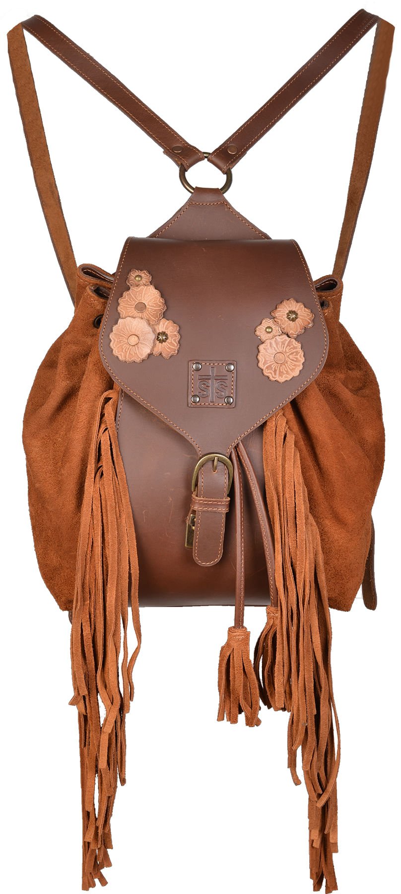 Sheridan Flower Backpack – Suede & Leather with Fringe | STS Ranchwear